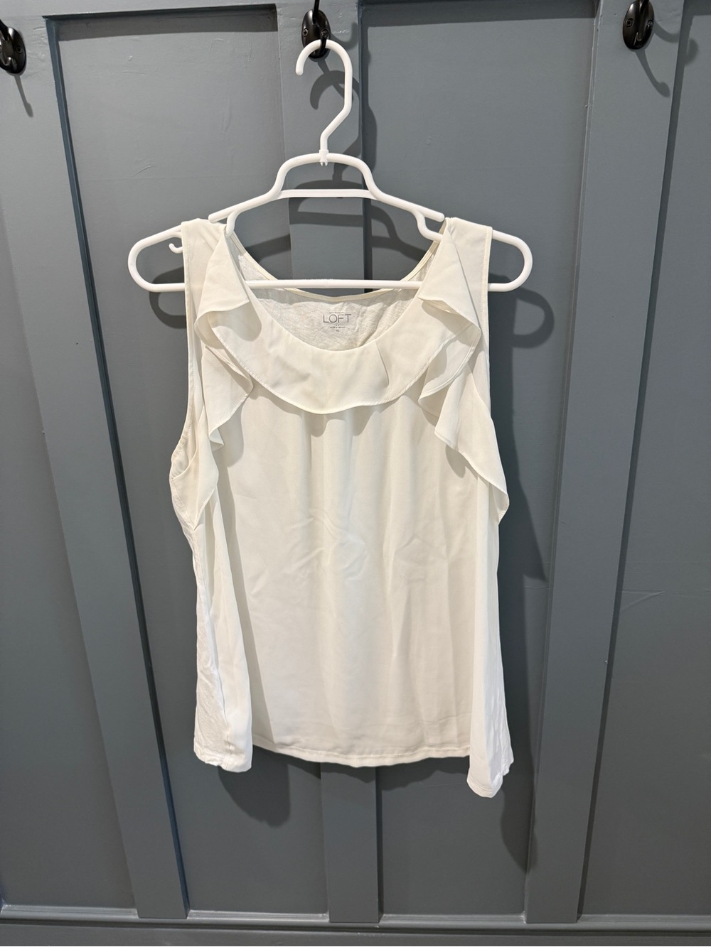 LOFT Cream Ruffle Trim Sleeveless Top
